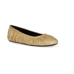 Rebecca Minkoff Ruched Bellet Vegan Leather Women’s Gold Flats Sz 7.5 NIB